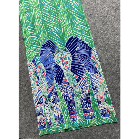 Lilly Pulitzer Pants Womens 4 Green Elephant Print Silk Wide Leg Side Zip 25053 - Picture 16 of 16
